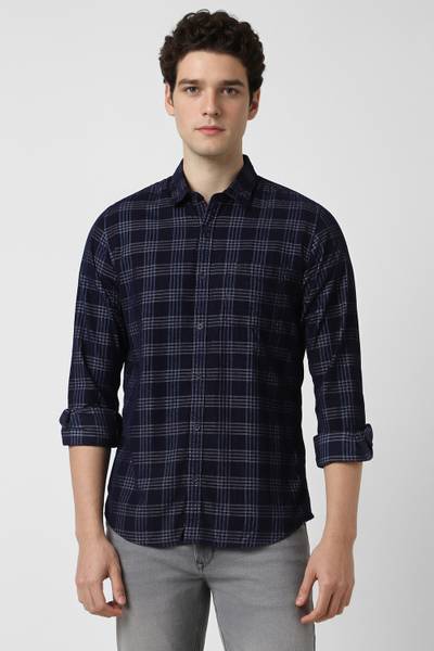 PETER ENGLAND Men Checkered Casual Blue Shirt