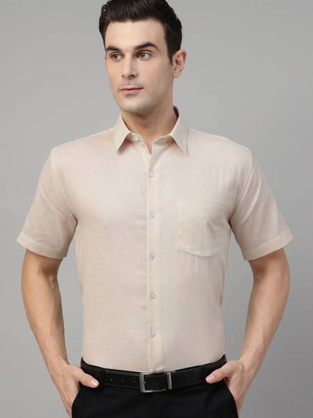 Hancock Men Solid Formal Beige Shirt