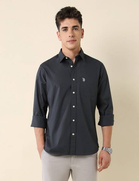 U.S. POLO ASSN. Men Solid Casual Grey Shirt