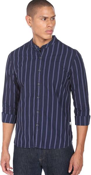 FLYING MACHINE Men Striped Casual Blue Shirt