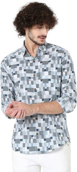 MUFTI Men Checkered Casual Grey Shirt