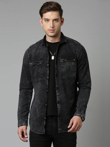 OOKO KAKA Men Solid Casual Black Shirt