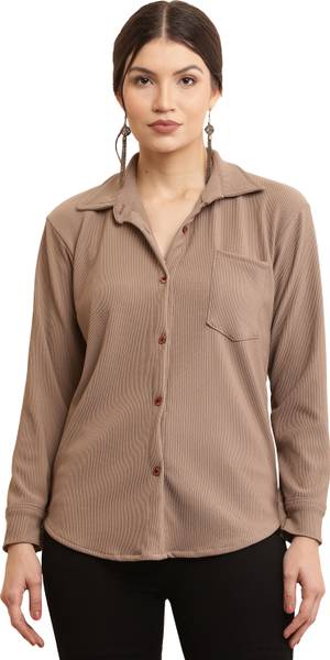 69 FASHION STREET Women Self Design Casual Brown Shirt