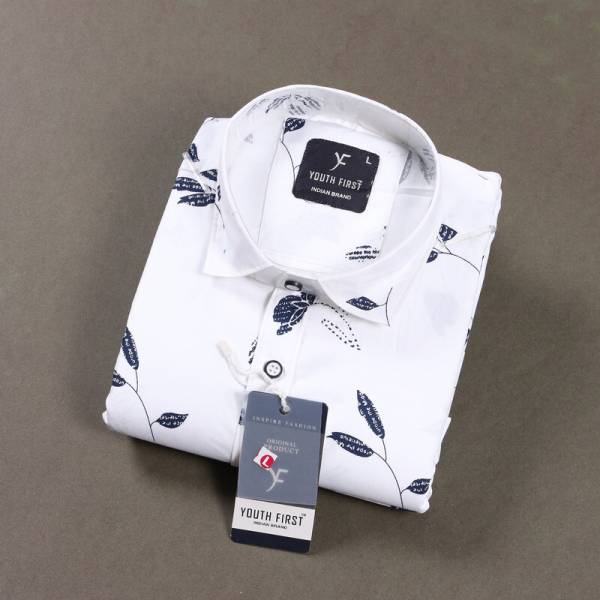 youth first Men Floral Print Casual White Shirt