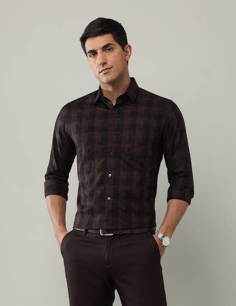 ARROW Men Checkered Formal Brown Shirt