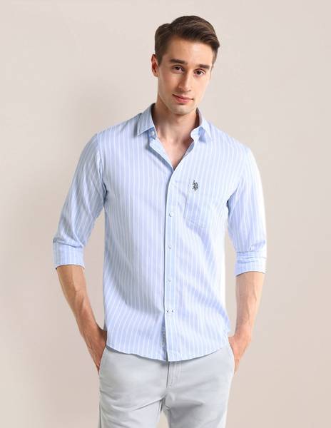 U.S. POLO ASSN. Men Striped Casual Blue Shirt