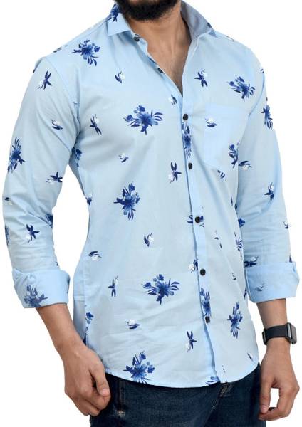 Studio-9 Men Floral Print Casual Blue Shirt