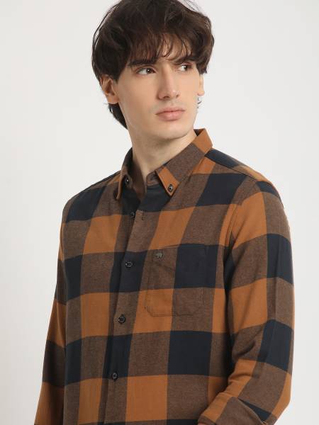 THE BEAR HOUSE Men Checkered Casual Brown Shirt