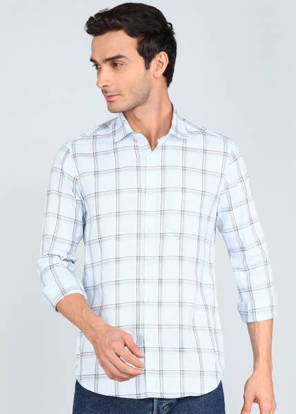 INTEGRITI Men Checkered Casual Blue Shirt