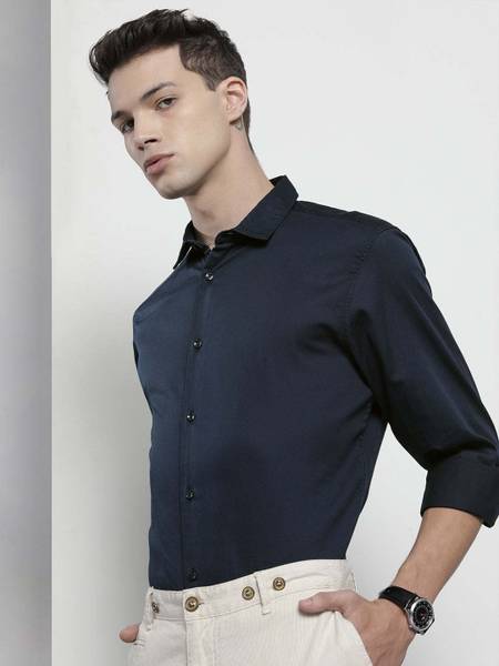The Indian Garage Co. Men Solid Formal Dark Blue Shirt