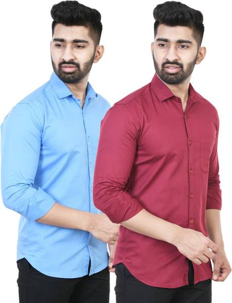 Feel high Men Solid Casual Blue, Maroon Shirt