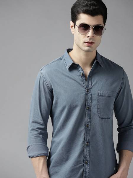 Roadster Men Solid Casual Blue Shirt