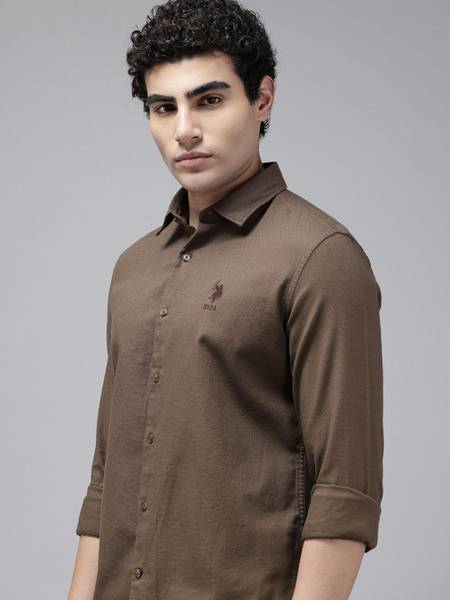 U.S. Polo Assn. Denim Co. Men Solid Casual Brown Shirt