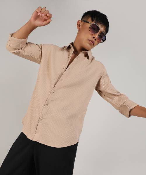 CAMPUS SUTRA Men Striped Casual Beige Shirt