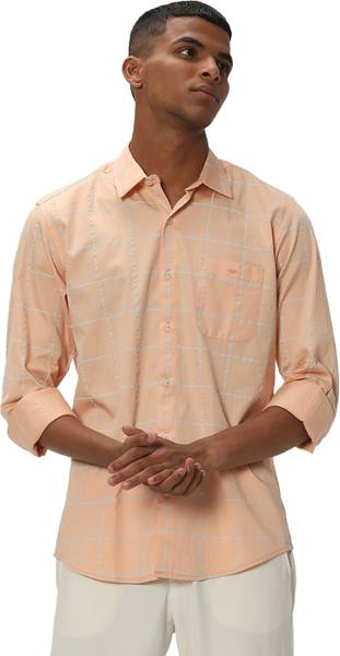MUFTI Men Checkered Casual Orange, White Shirt