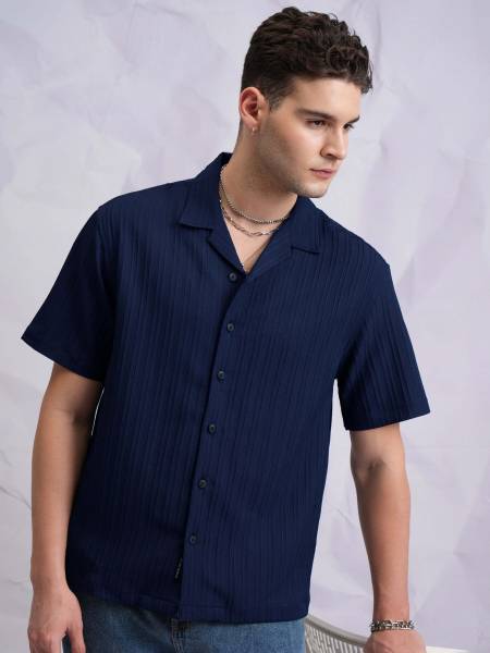 Honky Tonky Men Striped Casual Blue Shirt