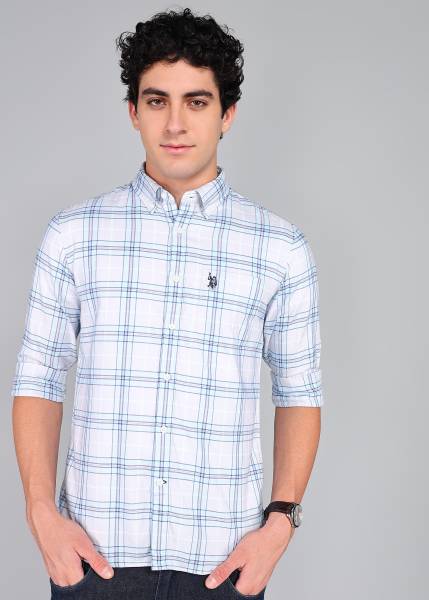 U.S. POLO ASSN. Men Checkered Casual Blue Shirt