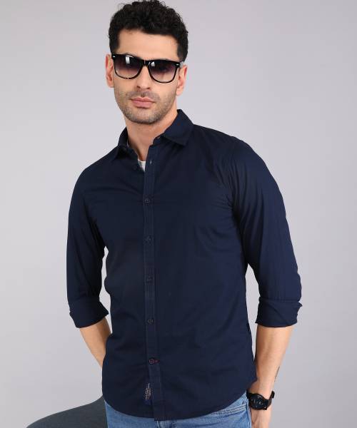 BEING HUMAN Men Solid Casual Blue Shirt