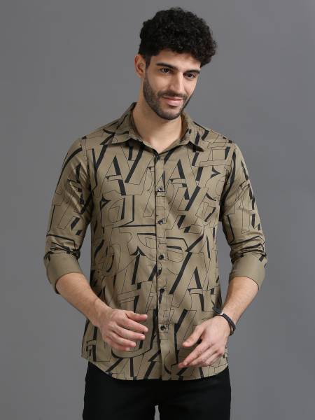 PRINTOUT Men Printed Casual Dark Green Shirt