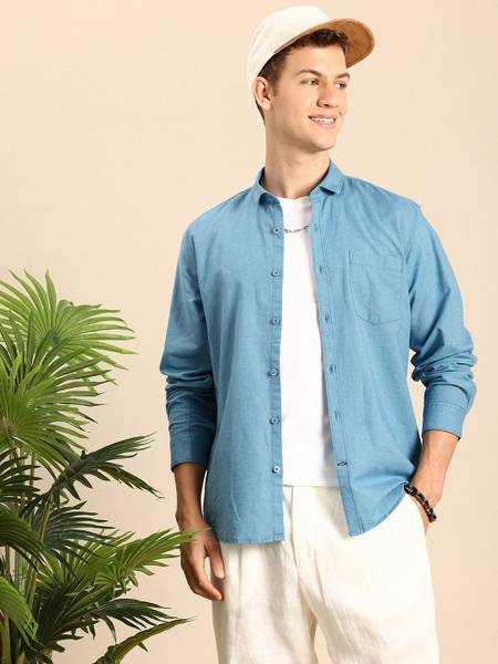 Mast & Harbour Men Solid Casual Blue Shirt