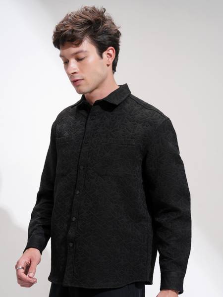 HIGHLANDER Men Self Design Casual Black Shirt