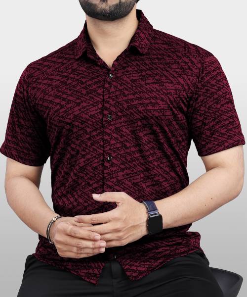 VeBNoR Men Printed Casual Maroon Shirt