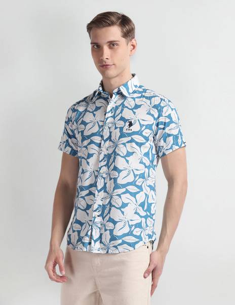 U.S. Polo Assn. Denim Co. Men Printed Casual Light Blue, White Shirt