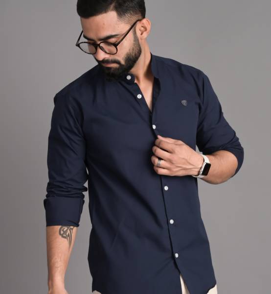 FUBAR Men Solid Casual Dark Blue Shirt