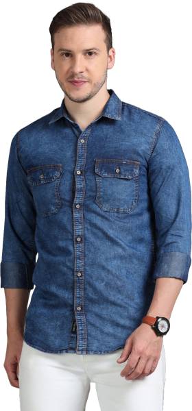 CAZZBA Men Solid Casual Blue Shirt