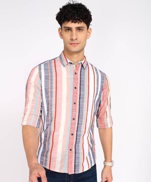 Pepe Jeans Men Striped Casual Orange Shirt