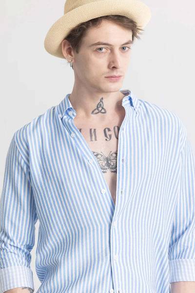 Jai Textiles Men Self Design Casual Blue Shirt