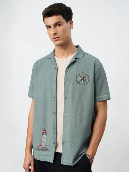 The Souled Store Men Printed Casual Grey Shirt