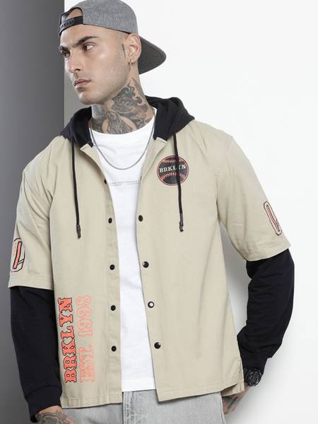 The Indian Garage Co. Men Graphic Print Casual Cream Shirt