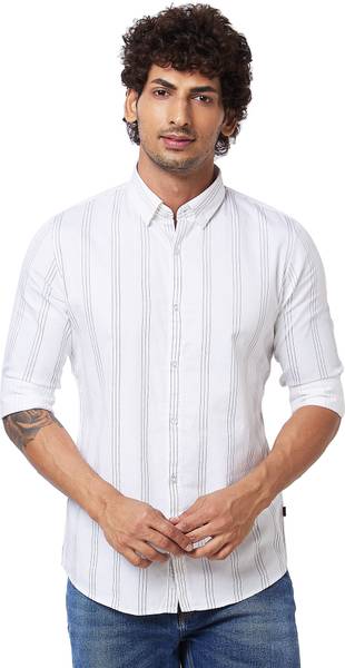 Spykar Men Striped Casual Black, White Shirt