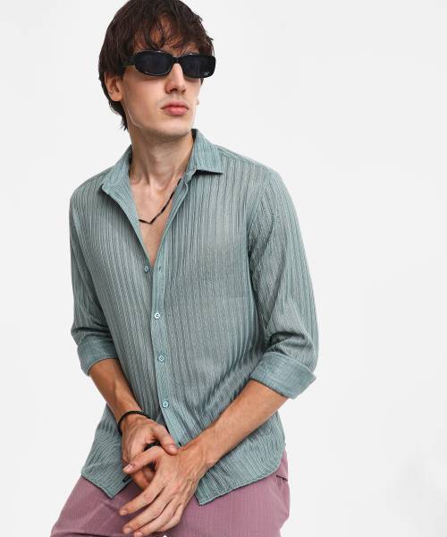 CAMPUS SUTRA Men Striped Casual Green Shirt