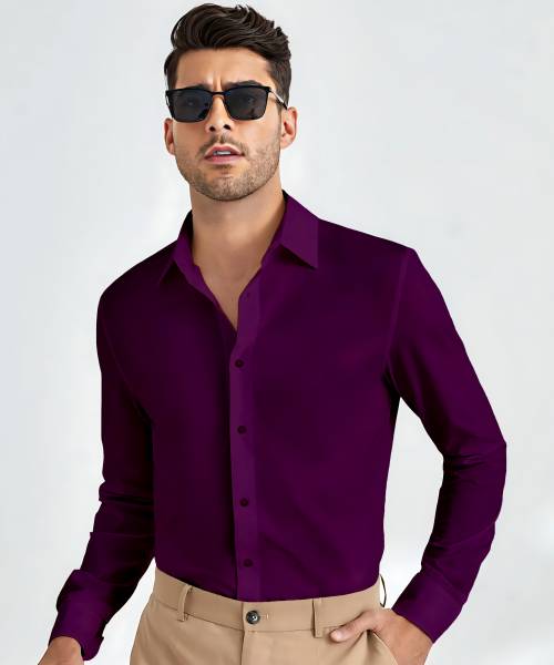Webric Men Solid Formal Purple Shirt