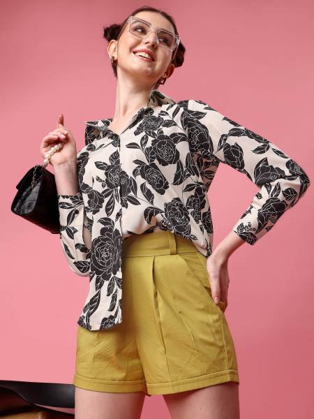 Leriya Fashion Women Floral Print Casual Beige Shirt