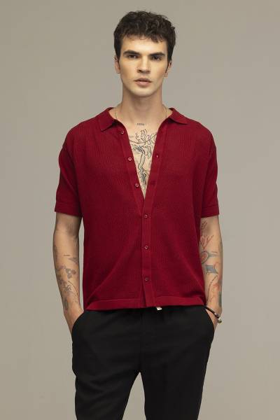 Snitch Men Self Design Casual Red Shirt