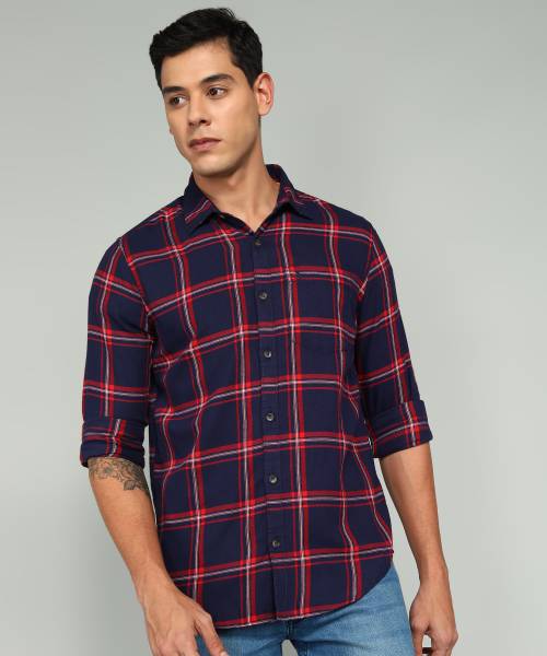 WROGN Men Checkered Casual Blue Shirt