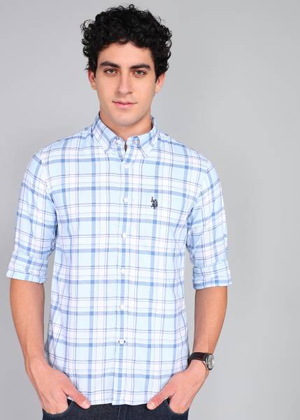 U.S. POLO ASSN. Men Checkered Casual Blue Shirt