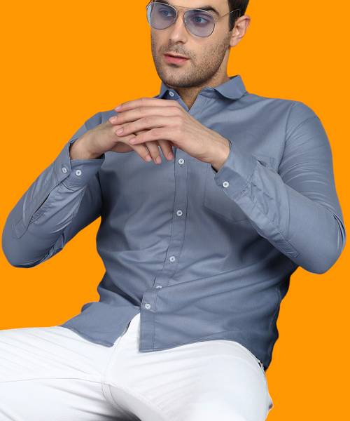 Dopri Men Solid Formal Blue Shirt