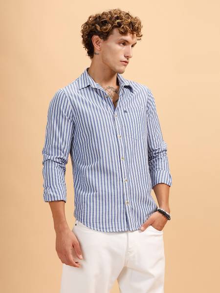 WROGN Men Striped Casual Blue Shirt
