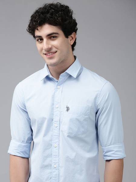 U.S. POLO ASSN. Men Solid Casual Light Blue Shirt