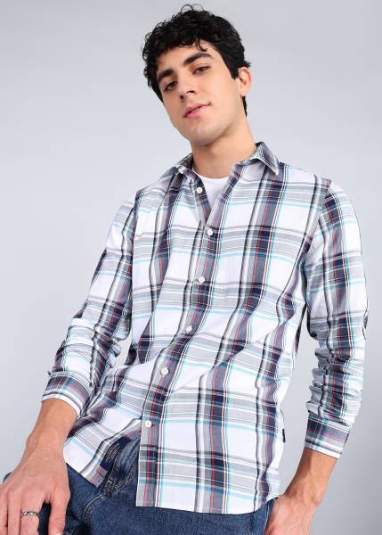 BEING HUMAN Men Checkered Casual White Shirt