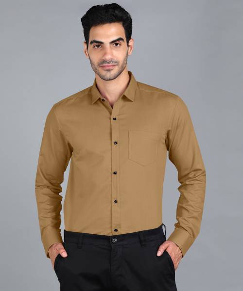 STONEBERG Men Solid Casual Khaki Shirt