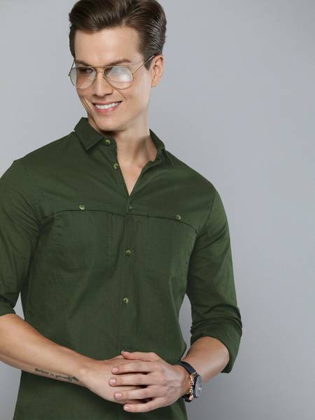 The Indian Garage Co. Men Solid Casual Green Shirt