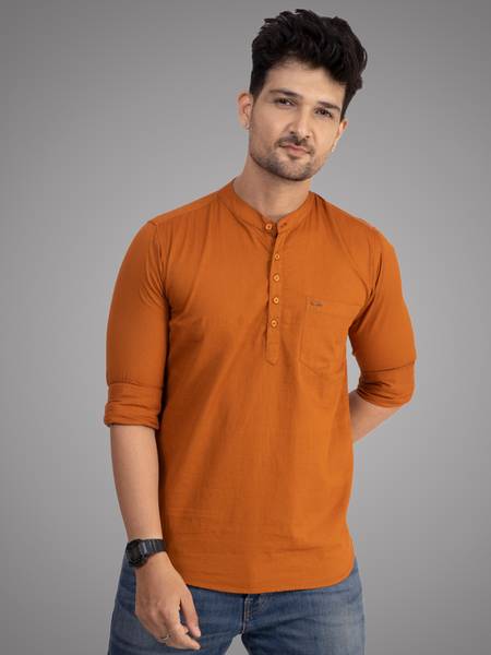 D Finish Men Solid Casual Orange Shirt