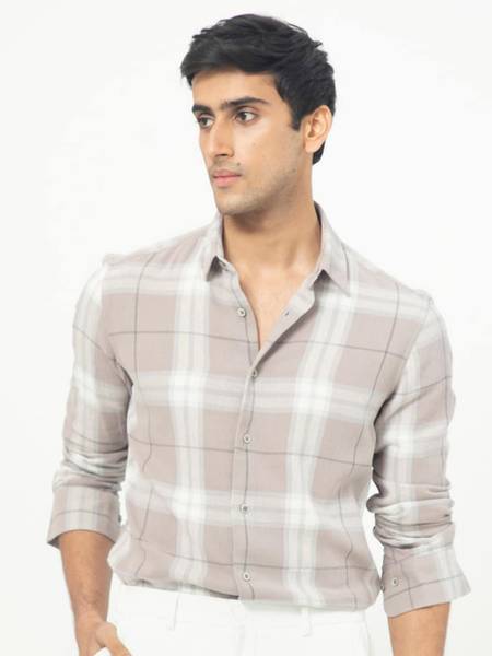 RARE RABBIT Men Checkered Casual Brown Shirt