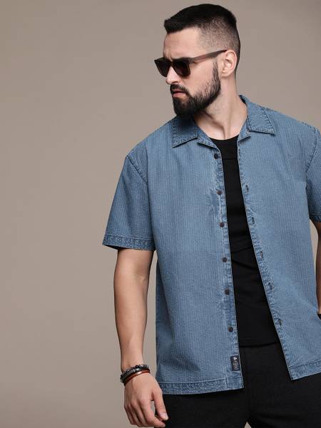 Roadster Men Striped Casual Blue Shirt