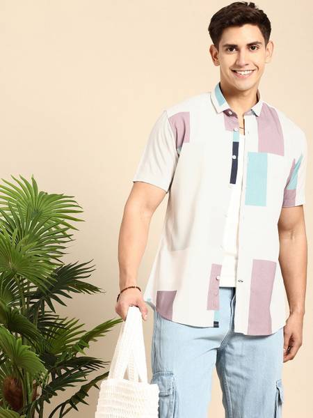 Mast & Harbour Men Printed Casual White Shirt